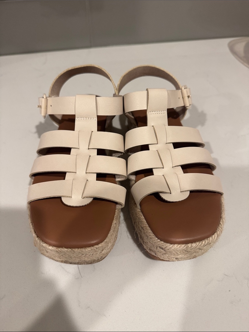 Women's American Eagle Cream Woven Strap Espadrille Sandals